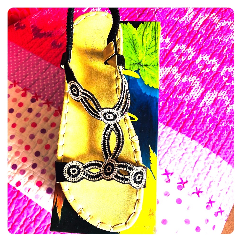 Black gem stone sandals